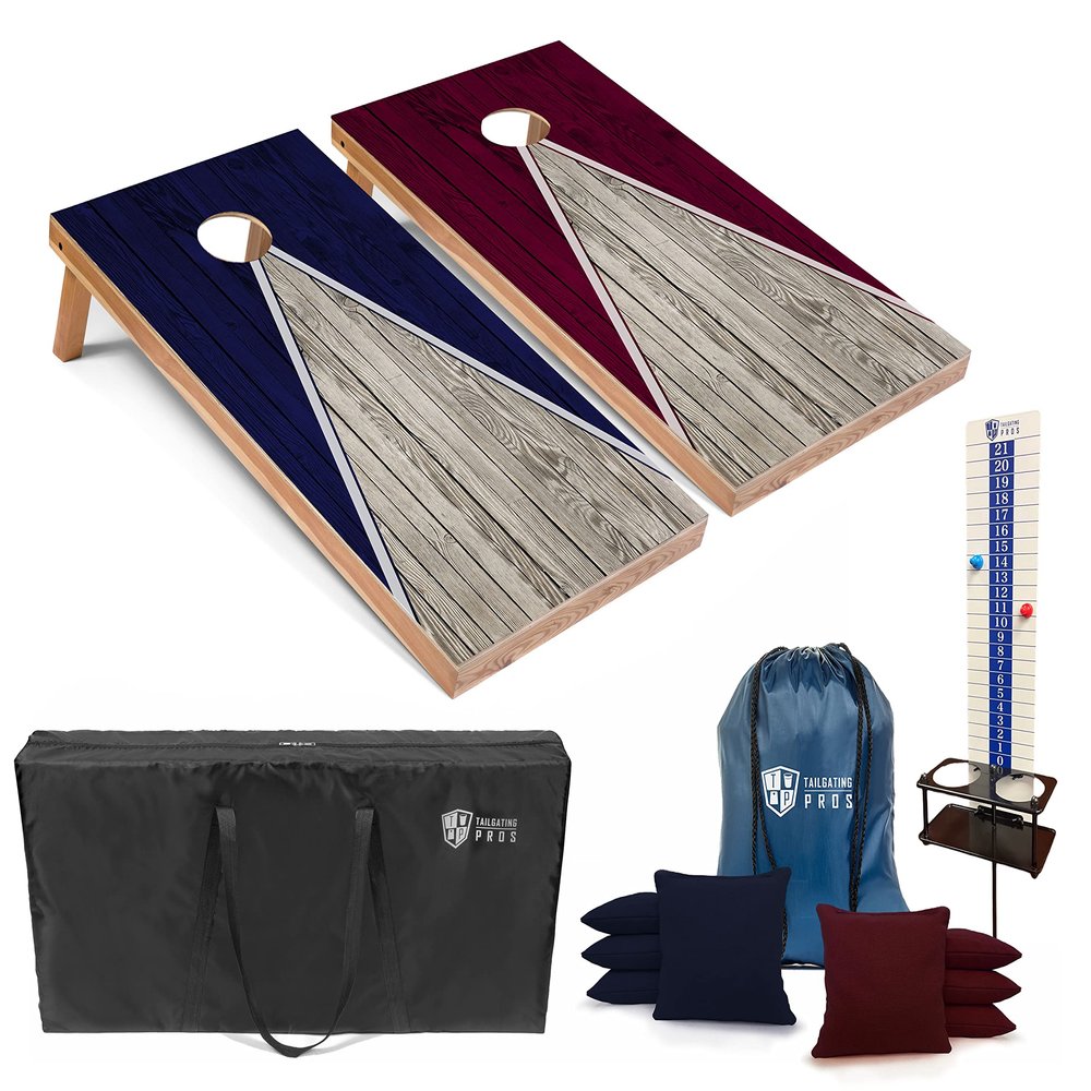 Tailgating Pros Pyramid Cornhole Board Set: Score Keeper, Bean Bags, and Carrying Case- 4'x2' Regulation Corn Hole Toss Game