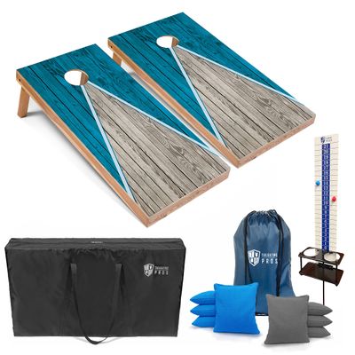 Tailgating Pros Pyramid Cornhole Board Set w/Ring Lights: Multicolored LED Rings, Score Keeper, Bean Bags, and Carrying Case