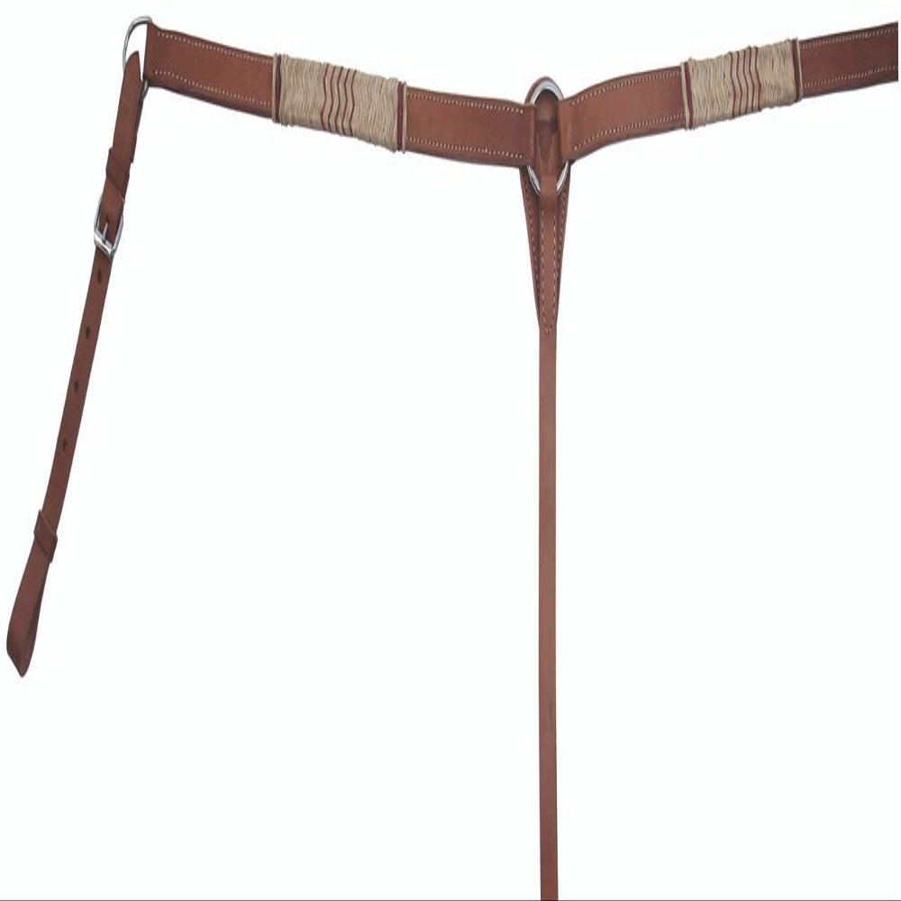 Buffalo Leather Light Oil Breast Collar with Red Rawhide Accents - Horse Size