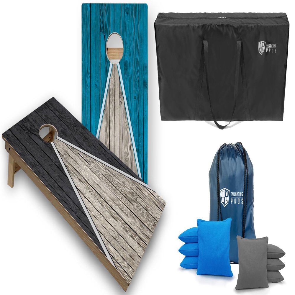 Tailgating Pros Tournament Grade Pyramid Cornhole Boards w/LED Lights: Built-in Multifunction LEDs, Score Keeper, Bean Bags, and Carrying Case