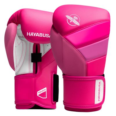 Hayabusa T3 Boxing Gloves for Men and Women Wrist and Knuckle Protection, Dual-X Hook and Loop Closure, Splinted Wrist Support, 5 Layer Foam Knuckle Padding - Neon Pink, 12oz