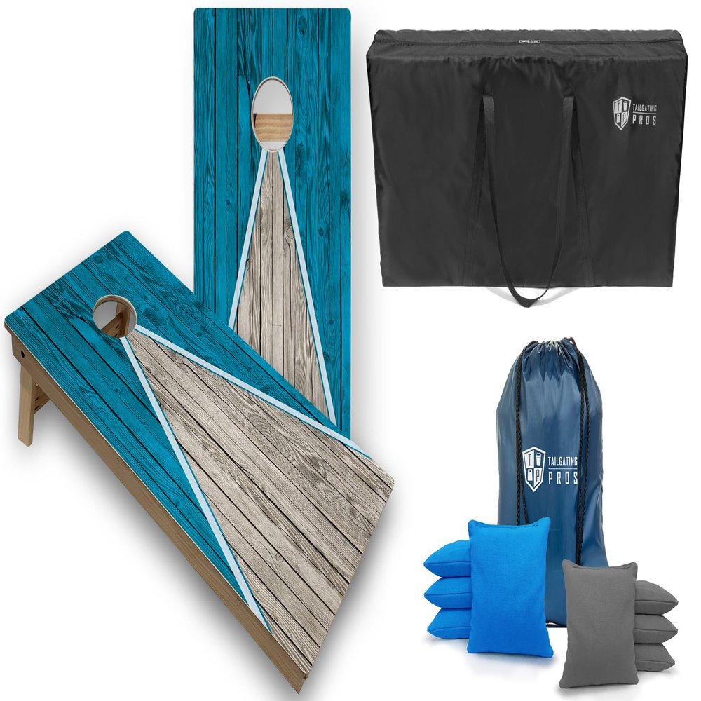 Tailgating Pros Tournament Grade Pyramid Cornhole Boards w/LED Lights: Built-in Multifunction LEDs, Score Keeper, Bean Bags, and Carrying Case