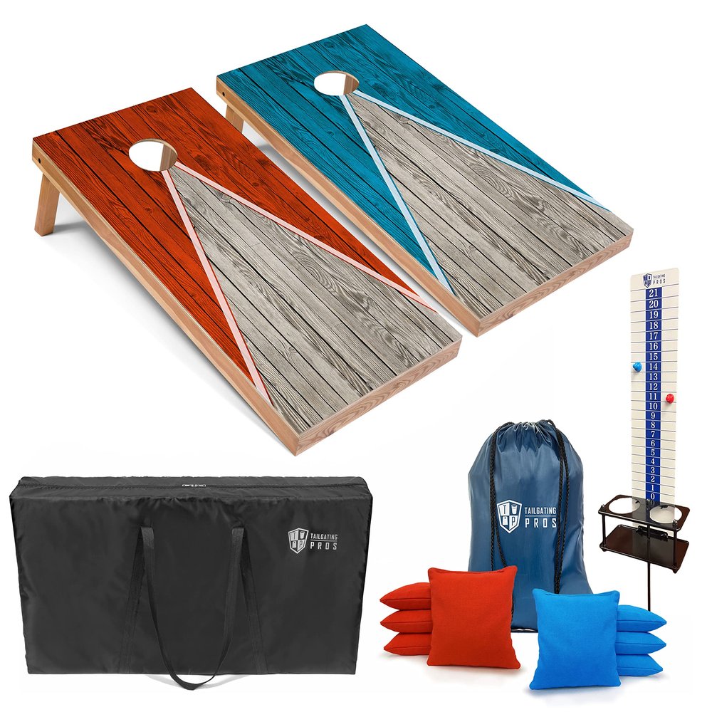Tailgating Pros Pyramid Cornhole Board Set: Score Keeper, Bean Bags, and Carrying Case- 4'x2' Regulation Corn Hole Toss Game