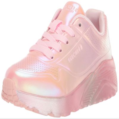 Skechers Kids Girls Uno Lite - Metallic Moves Sneaker, Link Pink/Multi, 3 Little Kid