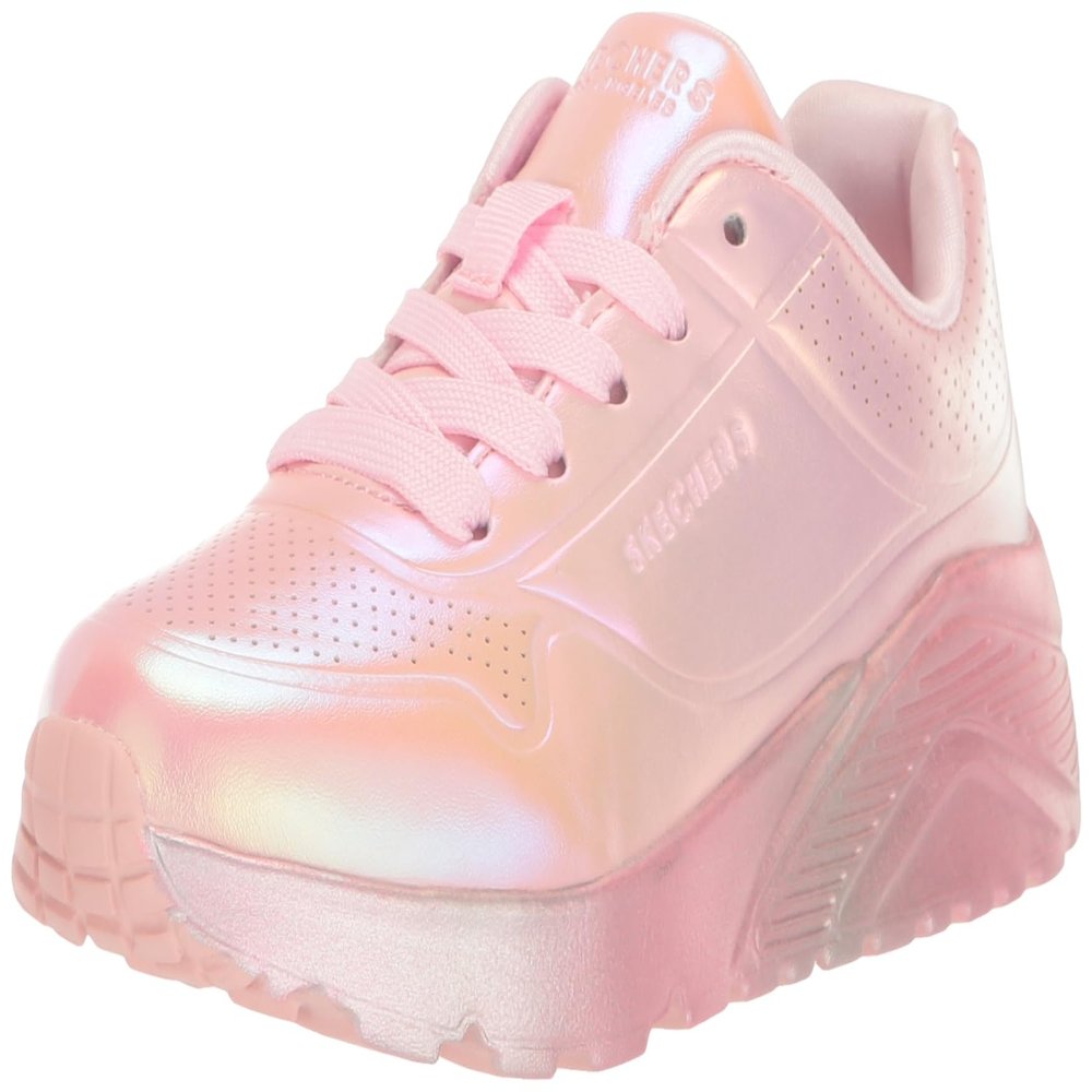 Skechers Kids Girls Uno Lite - Metallic Moves Sneaker, Link Pink/Multi, 3 Little Kid