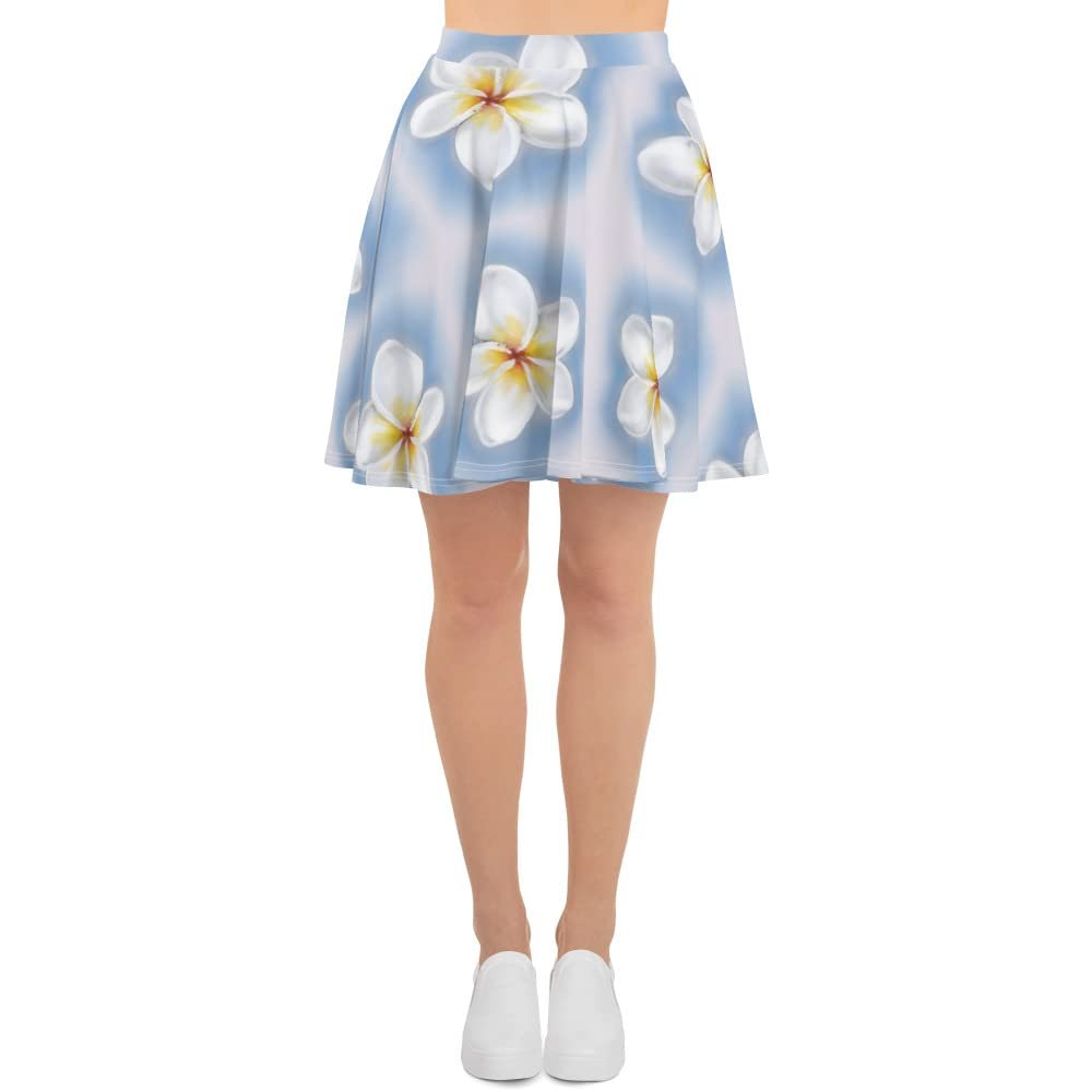 Hawaiian Flower Print Women Youth Skater Skirt White