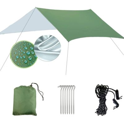 BINOXY Hammock Rain Fly Camping Tarp,Multifunctional Waterproof Hexagon Tent Tarp, Lightweight and Compact for Backpacking,Hiking,Traveling (Color : Green, Size : 300 * 400CM)