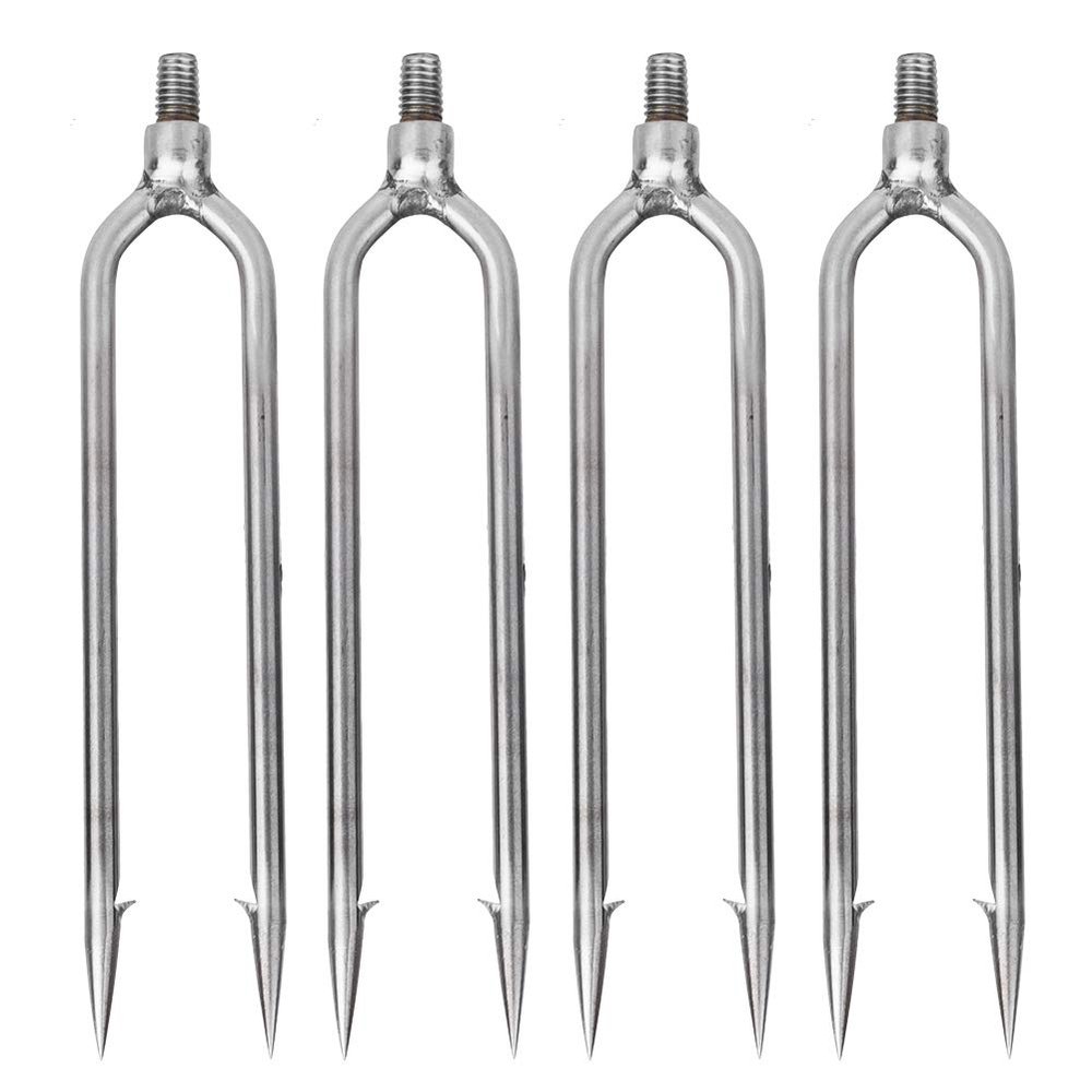 4 Pcs Stainless, Gig Gaff Hook Fish Steel 2 Prongs Spear for Outdoor Fishing Tackle