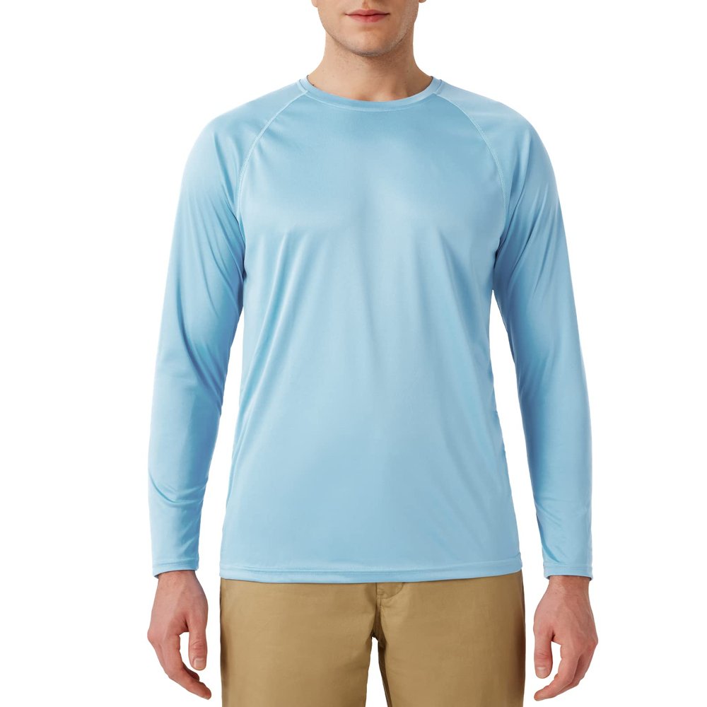 SG Edge Mens UPF 50+ Rash Guard Swim Shirt Long Sleeve Moisture Wicking Quick Dry Lightweight Wrinkle-Resistant Fishing Running Hiking Powder Blue