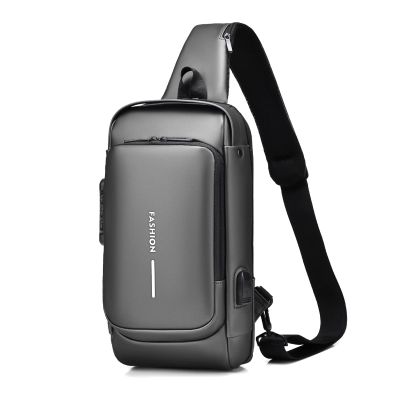 FANDARE Anti-theft Sling Bag Business Men Bag Chest Crossbody bags with USB Charging Port Waterproof Small Backpack for Outdoor Work Hiking Running Sport Travel Bag Gray