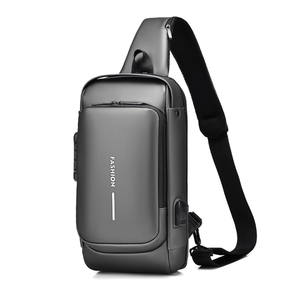 FANDARE Anti-theft Sling Bag Business Men Bag Chest Crossbody bags with USB Charging Port Waterproof Small Backpack for Outdoor Work Hiking Running Sport Travel Bag Gray