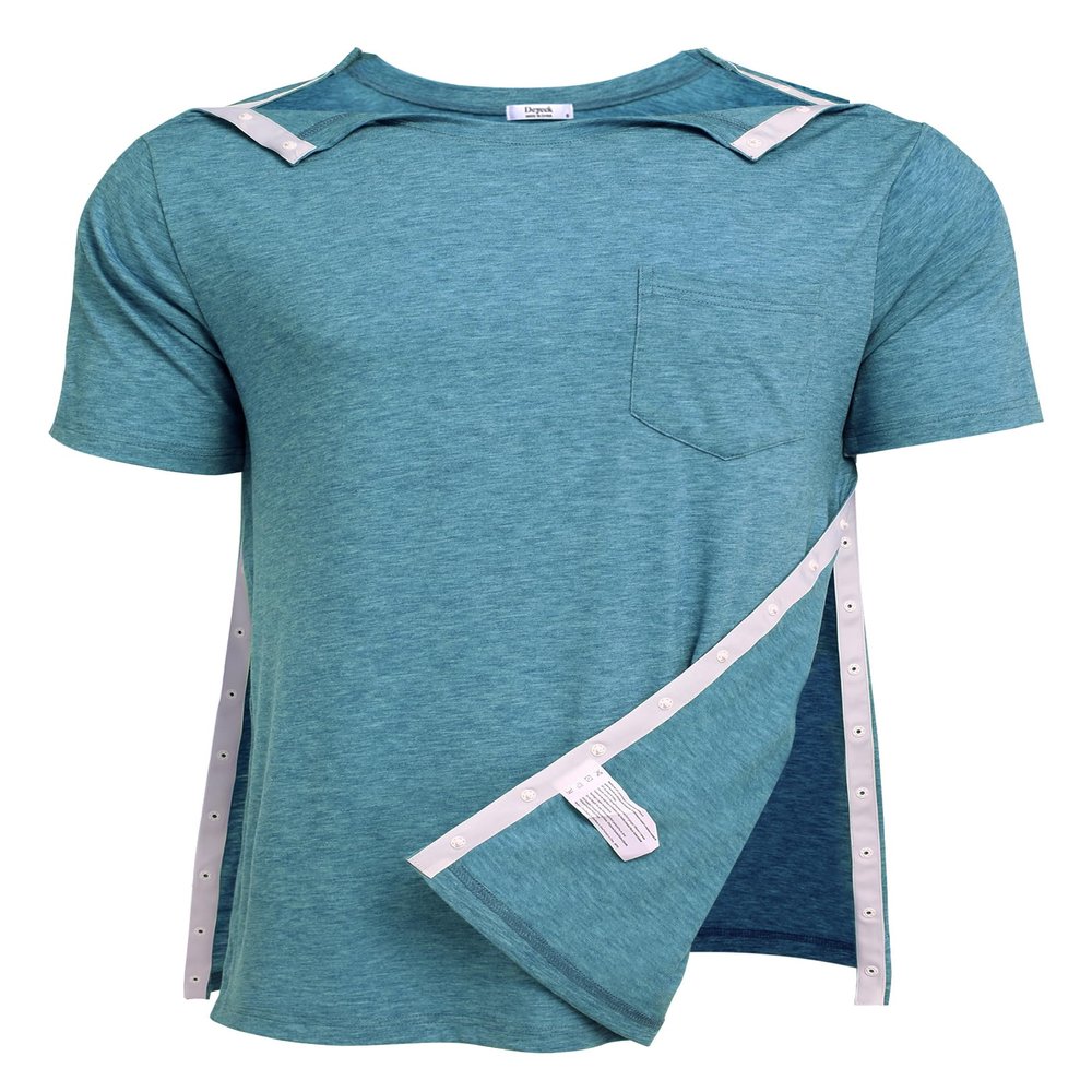 Deyeek Men's Comfy After Surgery Clothes Adaptive Clothing Side Snap Chemo Shirts for Port Access
