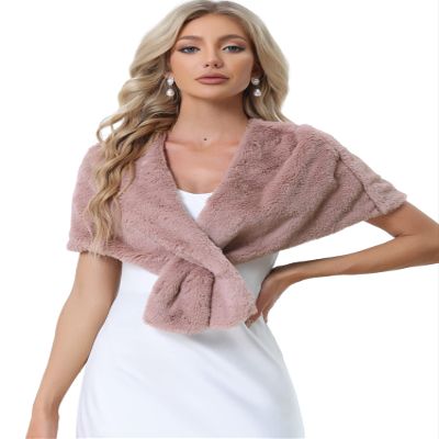 Allegra K Faux Fur Shawl Shrug for Women's Bridal Stoles Evening Party Winter Wedding Wrap X-Small Pink