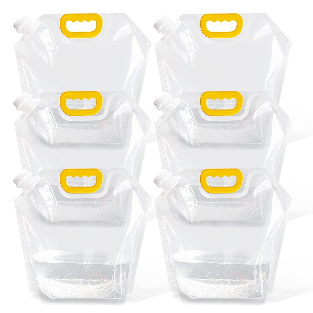 6Pack Collapsible Emergency Outdoor Folding Water Jug Container Bag Freezable, BPA Free Plastic Water Storage Cube for Camping Riding Mountaineer Backpacking, Food Grade (5L)