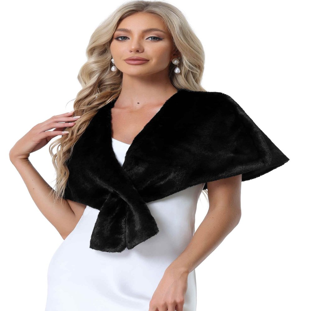 Allegra K Faux Fur Shawl Shrug for Women's Bridal Stoles Evening Party Winter Wedding Wrap Large Black