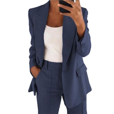 ERTUPE Women's 2 Piece Casual Blazers Open Front Long Sleeve Work Office Jackets and Pants Business Office Suit Set Navy