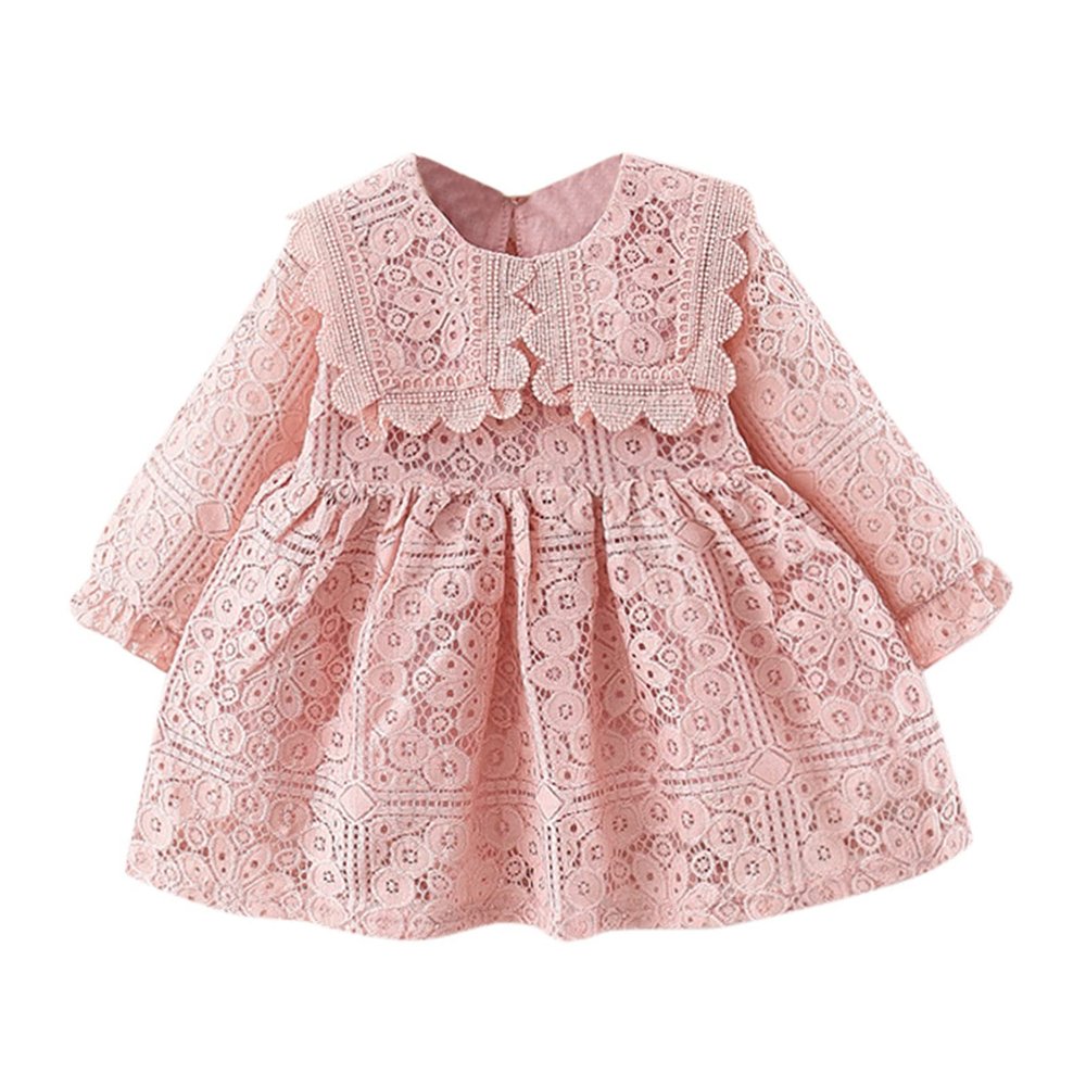Toddler Kids Infant Baby Girls Long Ruffled Sleeve Solid Patchwork Lace Princess Dress Outfits Princess Party Favors (Pink, 18-24 Months)