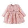 Toddler Kids Infant Baby Girls Long Ruffled Sleeve Solid Patchwork Lace Princess Dress Outfits Princess Party Favors (Pink, 18-24 Months) view 1