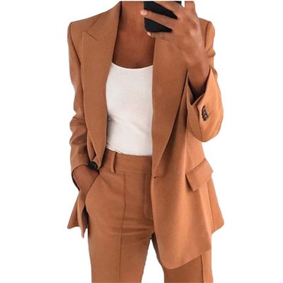 ERTUPE Women's 2 Piece Casual Blazers Open Front Long Sleeve Work Office Jackets and Pants Business Office Suit Set Khaki