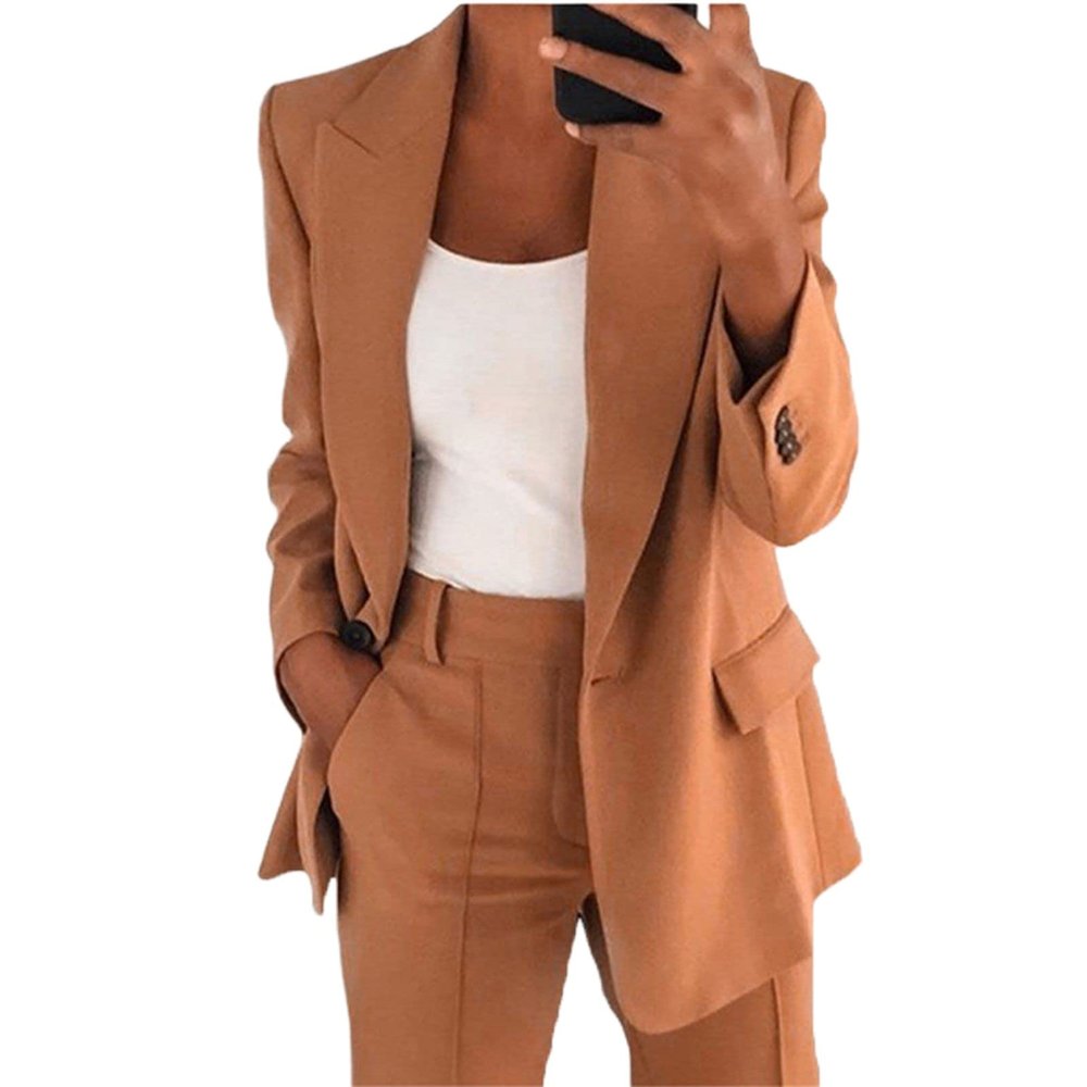 ERTUPE Women's 2 Piece Casual Blazers Open Front Long Sleeve Work Office Jackets and Pants Business Office Suit Set Khaki