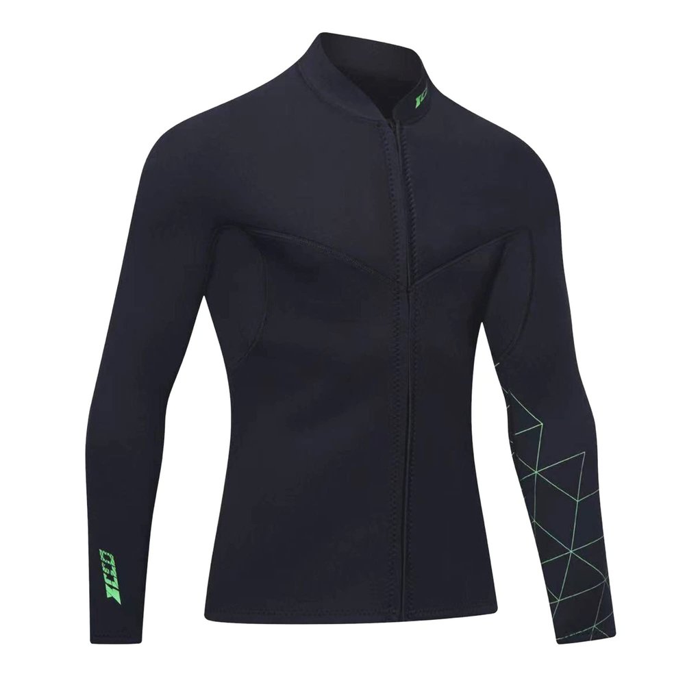 Wetsuit Top Men's 3mm Neoprene Wetsuits Jacket,Front Zipper Long Sleeves Diving Suit for Swimming,Snorkeling,Scuba Diving,Surfing (3FT-MN-L)