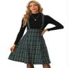 Allegra K Overall Plaid Dress for Women's Christmas Tartan Pinafore Suspender Skirt Small Green view 1
