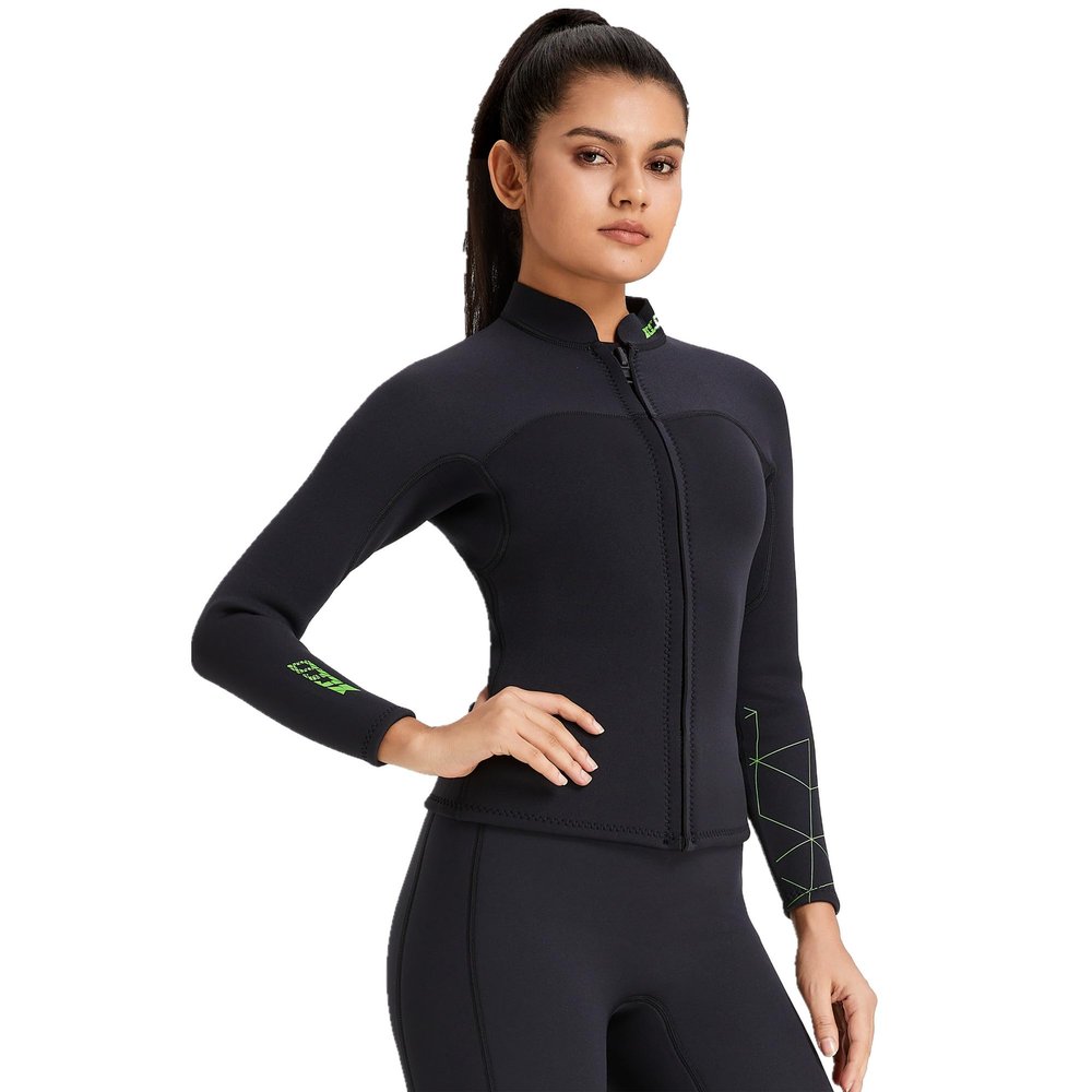 Wetsuit Top Women's 3mm Neoprene Wetsuits Jacket,Front Zipper Long Sleeves Diving Suit for Swimming,Snorkeling,Scuba Diving,Surfing (3FT-WM-XS)