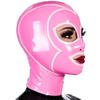 Latex Hood Mask Holiday Leila Hood Pink and White Strips Decorated Big Mouth with Zipper Party Latex Mask (S, Red and Black) view 1