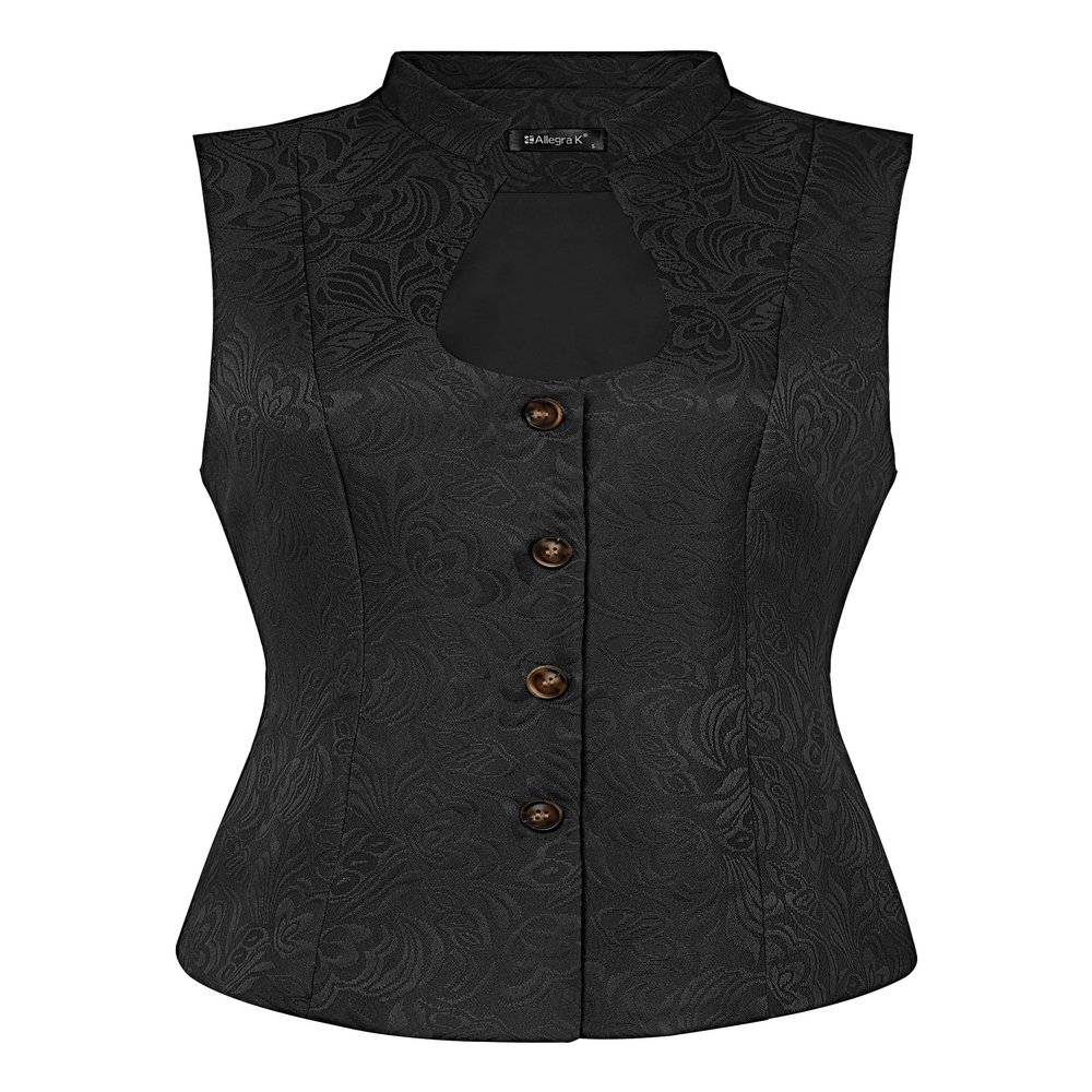 Allegra K Vintage Suit Waistcoat for Women's Gothic Blazer Sleeveless Steampunk Jacquard Dressy Vest X-Small Black