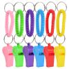 Mozeat Lens 6Pcs Sport Whistle with Bracelet Plastic Whistles with Stretchable Coil Loud Clear Whistles for Coaches Referees Birthday Party Gift Decorations view 1