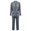 ERTUPE Women's 2 Piece Casual Blazers Open Front Long Sleeve Work Office Jackets and Pants Business Office Suit Set Gray view 2