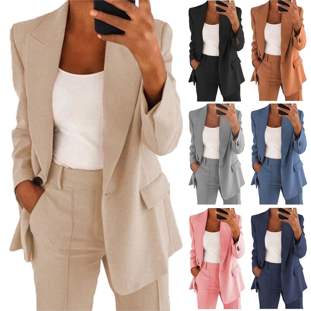 ERTUPE Women's 2 Piece Casual Blazers Open Front Long Sleeve Work Office Jackets and Pants Business Office Suit Set