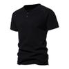 Hdhdeueh Men Henry Neck Button T Shirt Solid Color Golf Wear Basic T-Shirt Black view 1