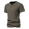 Hdhdeueh Men Henry Neck Button T Shirt Solid Color Golf Wear Basic T-Shirt Black view 2