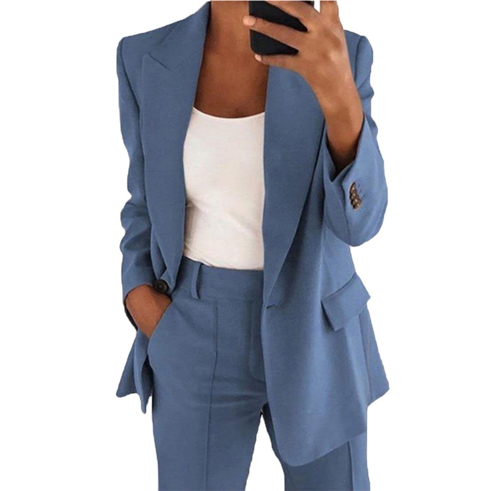 ERTUPE Women's 2 Piece Casual Blazers Open Front Long Sleeve Work Office Jackets and Pants Business Office Suit Set Blue