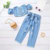 Kids Infant Shorts Sleeve Suit Girl's Off The Shoulder Short Sleeve Drawstring Wipe Chest Top Denim (Blue, 6-7 Years) view 2
