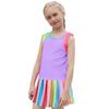 MODAFANS Girls Tennis Golf Dress Athletic Outfit Kids Tie dye Tank Top and Skorts Sets Sports Skirt with Shorts 12-13Years,Colorful Rainbow view 1