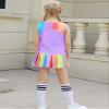 MODAFANS Girls Tennis Golf Dress Athletic Outfit Kids Tie dye Tank Top and Skorts Sets Sports Skirt with Shorts 12-13Years,Colorful Rainbow view 3