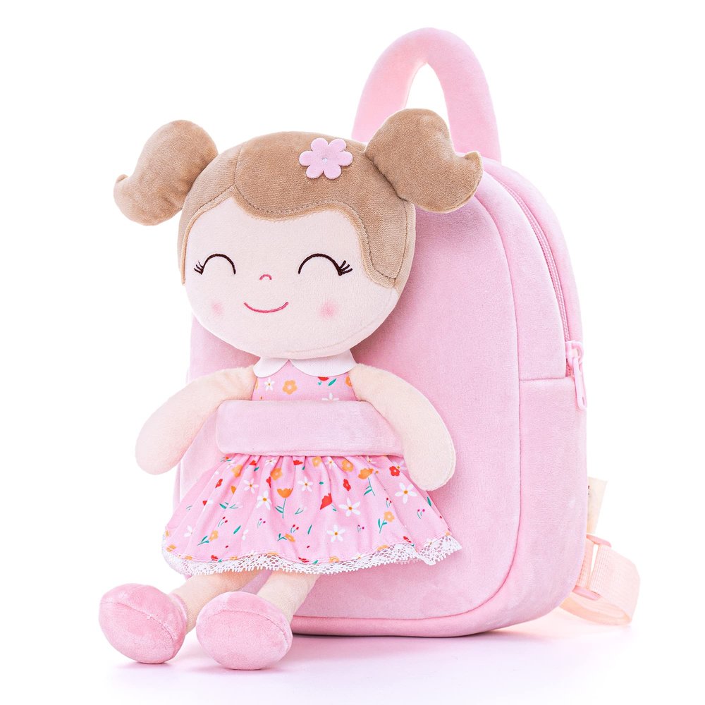 Gloveleya Kids Backpacks Girls Backpack Plush Bags Diaper Bag Backpack with Floral Doll Pink
