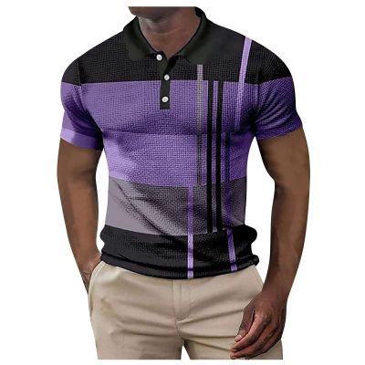 Ymosrh Men's Polo Shirts, Shirt Shirts Short Sleeve for Men Cotton Shirt Golf Geometry Turndown 3D Print Outdoor Street Short Sleeves Button-Down Clothing Apparel Fashion Designer Casual (M, Purple)