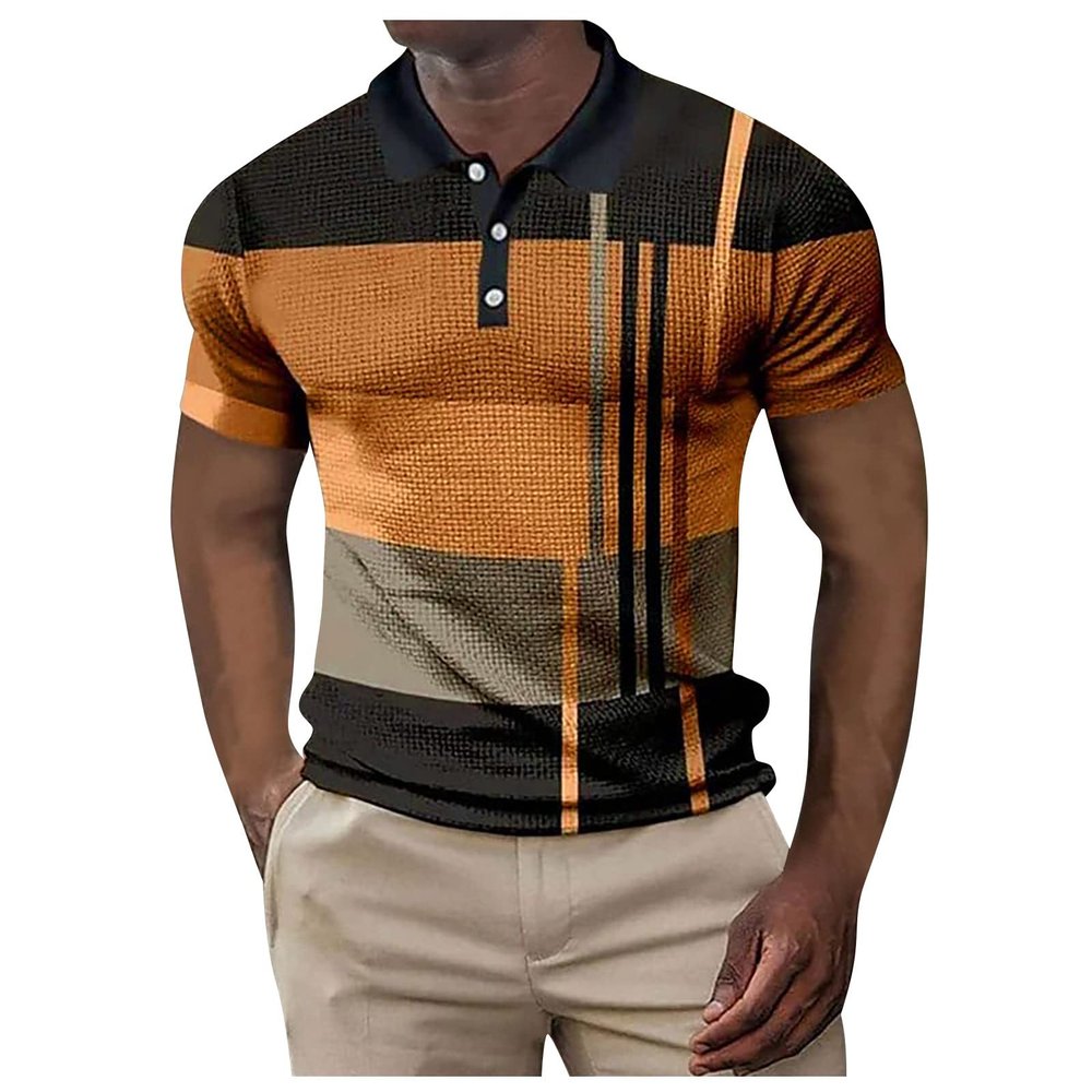 Ymosrh Golf Shirts, Polo Shirts for Men Mens Shirts Short Sleeve Tactical Shirts Men's Shirt Geometry Turndown 3D Print Outdoor Street Short Sleeves Button-Down Clothing Apparel Fashion (XXL, Orange)