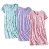 PNAEONG 3 Pack Women's Cotton Nightgown Sleepwear Short Sleeves Shirt Casual Print Sleepdress SY003-Fly+Purple+Paisley-2XL view 1