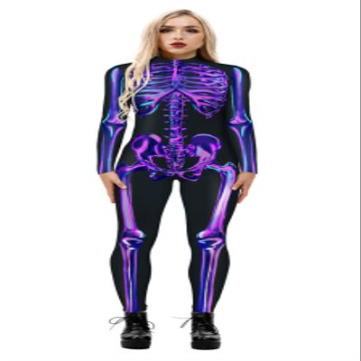 Honeystore Women's Skeleton Bodysuit Halloween Costume Bodycon Catsuit Jumpsuit BAX-213 L