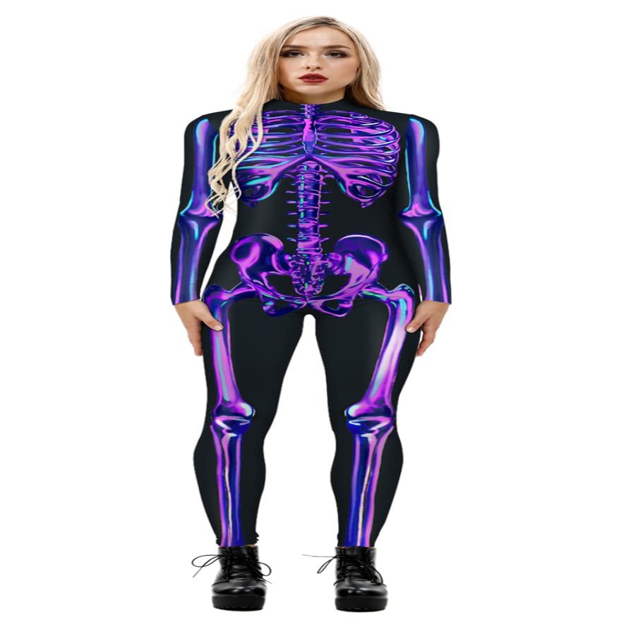 Honeystore Women's Skeleton Bodysuit Halloween Costume Bodycon Catsuit Jumpsuit BAX-213 L