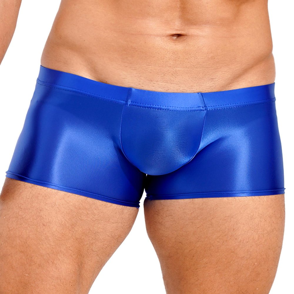 dPois Mens High Waist Shiny Compression Shorts Fitness Workout Boxer Shorts Gym Running Short Tights Blue Medium