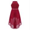 Hularka Kids Girls Floral Lace Pageant Dance Romper Gown Sleeveless Halter Flower Girl High-Low Dress Jumpsuit Burgundy 10 Years view 2