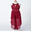 Hularka Kids Girls Floral Lace Pageant Dance Romper Gown Sleeveless Halter Flower Girl High-Low Dress Jumpsuit Burgundy 10 Years view 3