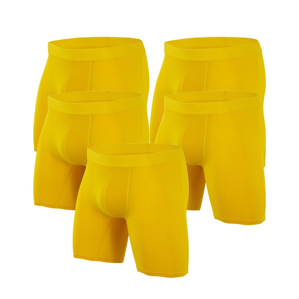 JEsilunmaMY Mens Mid Waist Cotton Boxer Briefs Solid Color Support Pouch Underwear Soft Stretch Athletic Sport Underpants (Yellow-5PC,XX-Large)