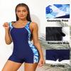 beautyin Women Boyleg One Piece Swimsuit Athletic Racerback Lap Swimming Suit Blue Print view 4