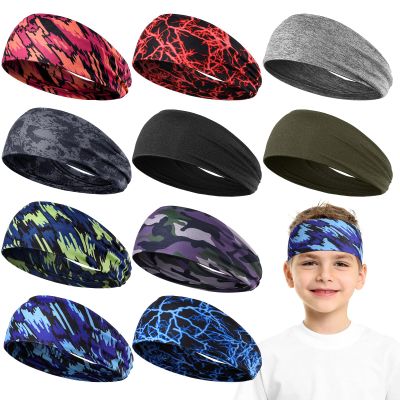 Sratte 10 PCS Sweatbands for Kids Soccer Headbands Boys Sports Kids Sweatbands Breathable Sweat Wicking Headband for Youth Basketball, Football, Baseball, Running (Novel Style)